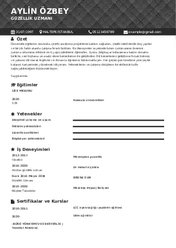 Güzellik Uzmanı Cv Örnekleri  cv indir